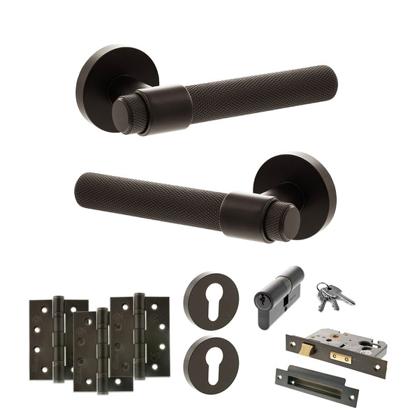 Senza Pari Andretta Door Handle Pack (Euro Lock Set - 3" CE Sashlock, 4" Fire Rated Hinges x3) by Atlantic Hardware