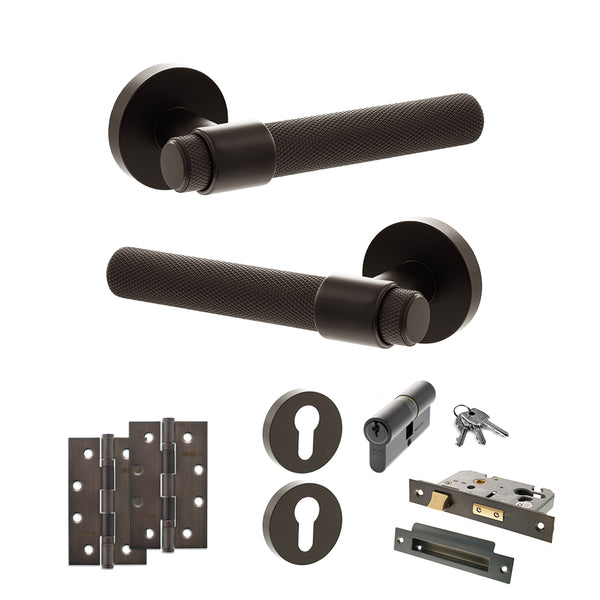 Senza Pari Andretta Door Handle Pack (Euro Lock Set - 3" CE Sashlock, 4" Slim Knuckle Hinges x2) by Atlantic Hardware