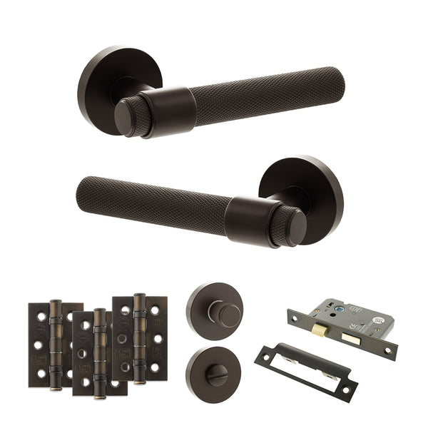 Senza Pari Andretta Door Handle Pack (Bathroom Set - 2.5" CE Bathroom Lock, 3" Fire Rated Hinges x3) by Atlantic Hardware