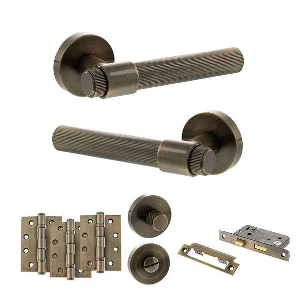 Senza Pari Fasana Door Handle Pack (Bathroom Set - 2.5" CE Bathroom Lock, 4" Fire Rated Hinges x3) by Atlantic Hardware