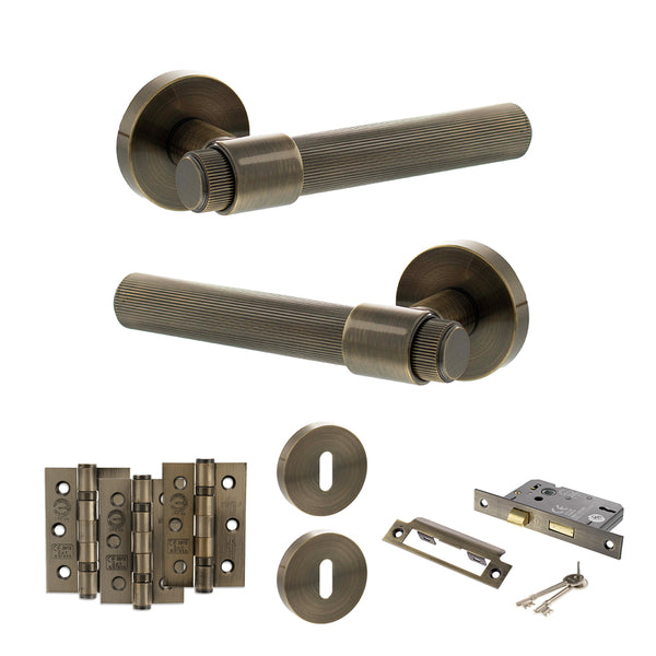 Senza Pari Fasana Door Handle Pack (3 Lever Lock Set - 2.5" CE Sashlock, 3" Fire Rated Hinges x3) by Atlantic Hardware