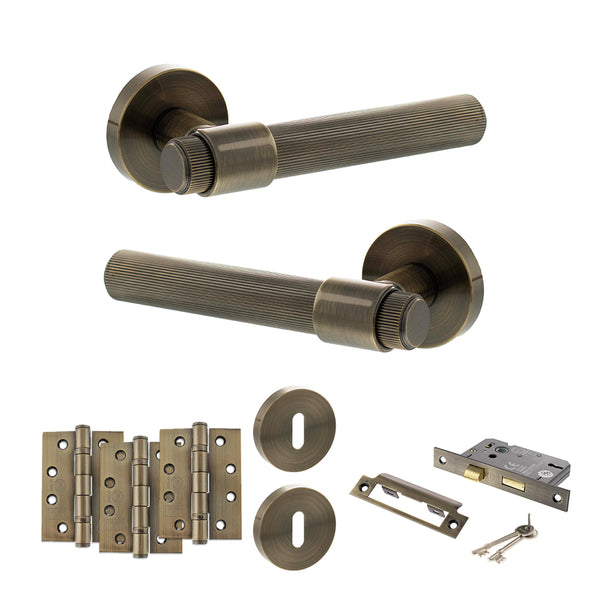 Senza Pari Fasana Door Handle Pack (3 Lever Lock Set - 2.5" CE Sashlock, 4" Fire Rated Hinges x3) by Atlantic Hardware