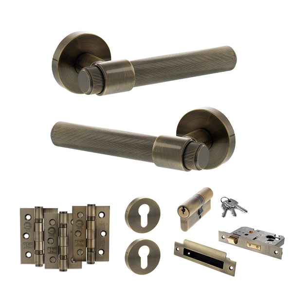 Senza Pari Fasana Door Handle Pack (Euro Lock Set - 2.5" CE Sashlock, 3" Fire Rated Hinges x3) by Atlantic Hardware