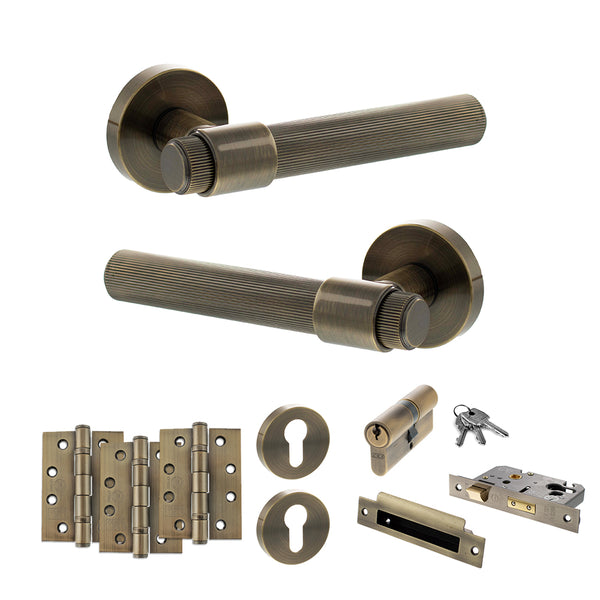 Senza Pari Fasana Door Handle Pack (Euro Lock Set - 3" CE Sashlock, 4" Fire Rated Hinges x3) by Atlantic Hardware