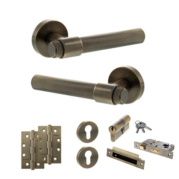 Senza Pari Fasana Door Handle Pack (Euro Lock Set - 3" CE Sashlock, 4" Slim Knuckle Hinges x2) by Atlantic Hardware