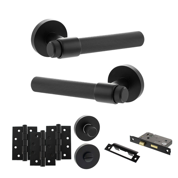 Senza Pari Fasana Door Handle Pack (Bathroom Set - 2.5" CE Bathroom Lock, 4" Fire Rated Hinges x3) by Atlantic Hardware