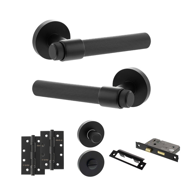 Senza Pari Fasana Door Handle Pack (Bathroom Set - 2.5" CE Bathroom Lock, 4" Slim Knuckle Hinges x2) by Atlantic Hardware