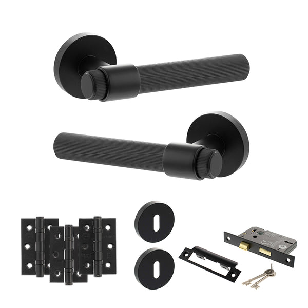 Senza Pari Fasana Door Handle Pack (3 Lever Lock Set - 3" CE Sashlock, 3" Fire Rated Hinges x3) by Atlantic Hardware