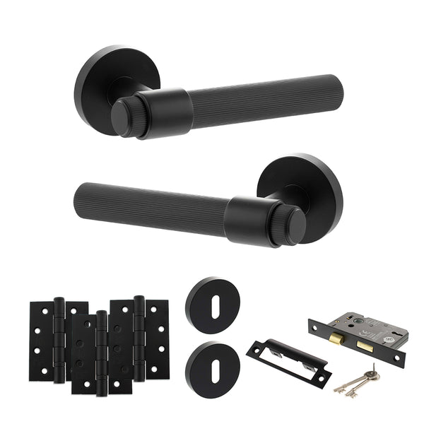 Senza Pari Fasana Door Handle Pack (3 Lever Lock Set - 3" CE Sashlock, 4" Fire Rated Hinges x3) by Atlantic Hardware