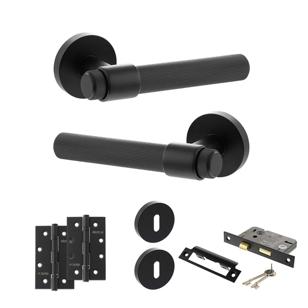 Senza Pari Fasana Door Handle Pack (3 Lever Lock Set - 2.5" CE Sashlock, 4" Slim Knuckle Hinges x2) by Atlantic Hardware