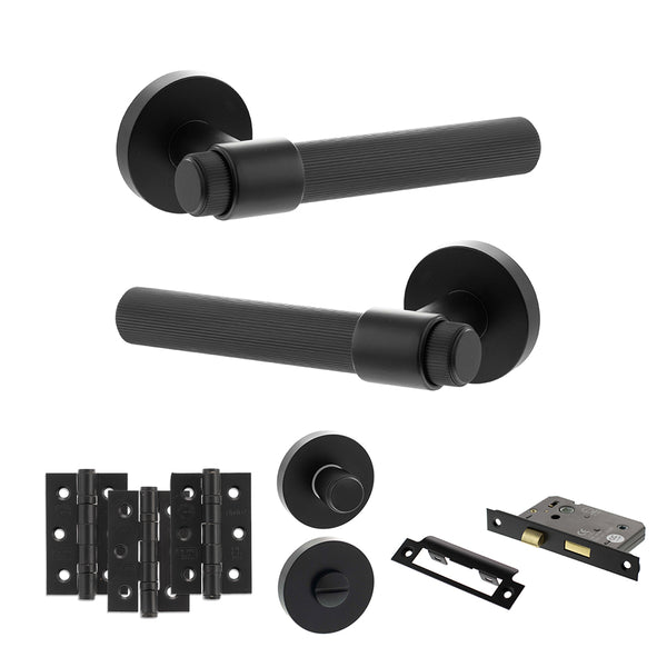 Senza Pari Fasana Door Handle Pack (Bathroom Set - 2.5" CE Bathroom Lock, 3" Fire Rated Hinges x3) by Atlantic Hardware