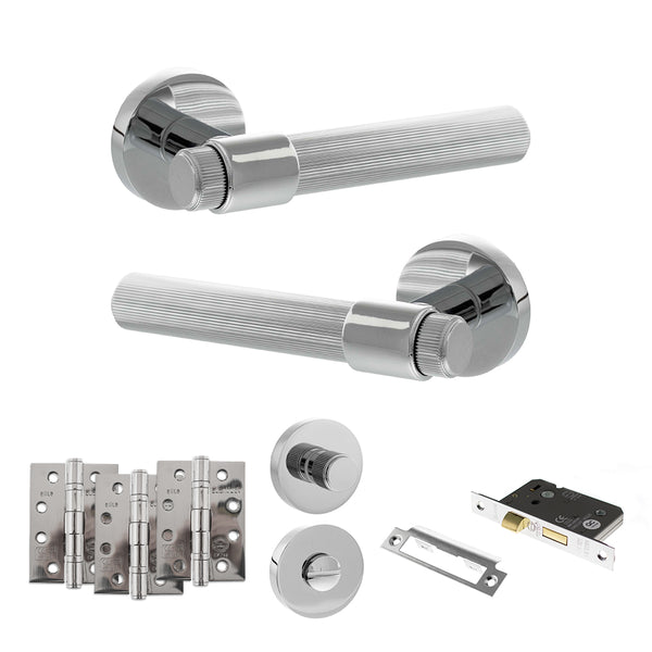 Senza Pari Fasana Door Handle Pack (Bathroom Set - 2.5" CE Bathroom Lock, 4" Fire Rated Hinges x3) by Atlantic Hardware