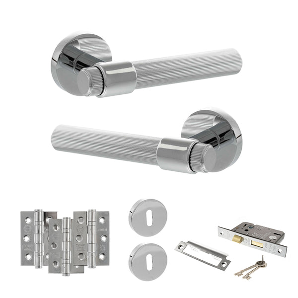 Senza Pari Fasana Door Handle Pack (3 Lever Lock Set - 2.5" CE Sashlock, 3" Fire Rated Hinges x3) by Atlantic Hardware