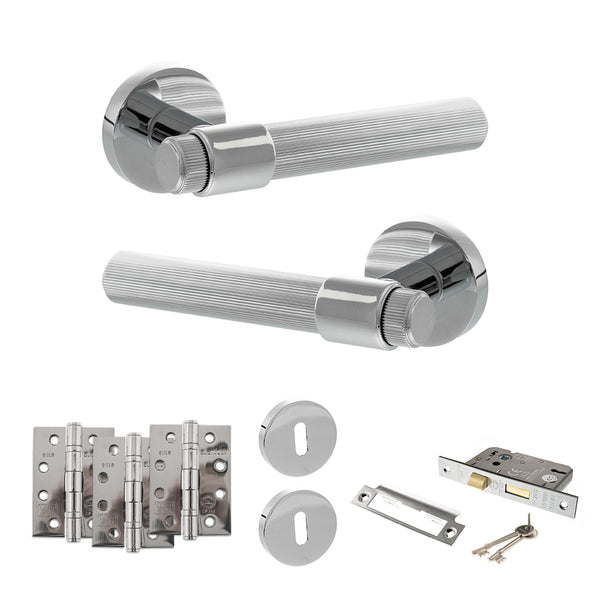 Senza Pari Fasana Door Handle Pack (3 Lever Lock Set - 2.5" CE Sashlock, 4" Fire Rated Hinges x3) by Atlantic Hardware