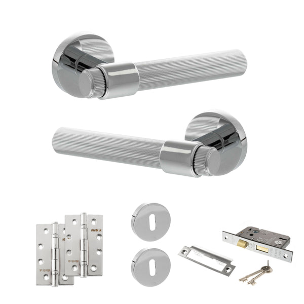 Senza Pari Fasana Door Handle Pack (3 Lever Lock Set - 3" CE Sashlock, 4" Slim Knuckle Hinges x2) by Atlantic Hardware