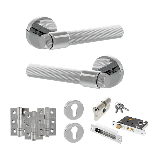 Senza Pari Fasana Door Handle Pack (Euro Lock Set - 3" CE Sashlock, 3" Fire Rated Hinges x3) by Atlantic Hardware