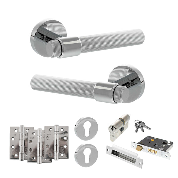 Senza Pari Fasana Door Handle Pack (Euro Lock Set - 3" CE Sashlock, 4" Fire Rated Hinges x3) by Atlantic Hardware