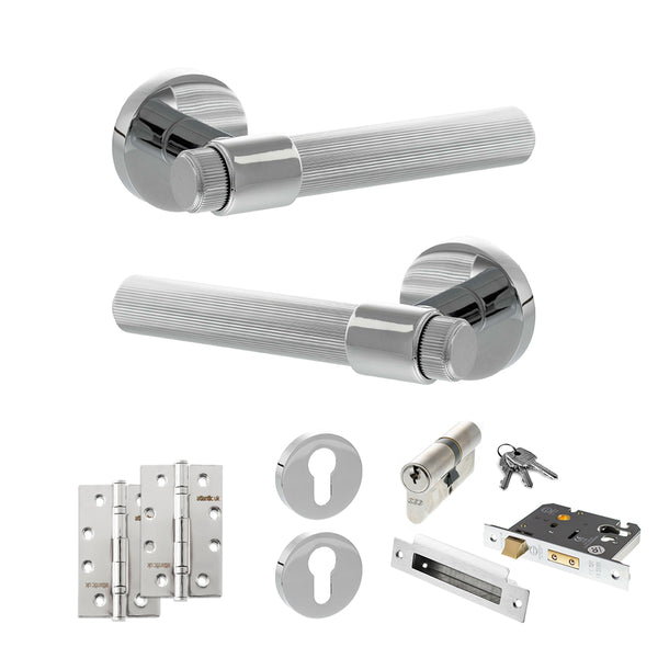 Senza Pari Fasana Door Handle Pack (Euro Lock Set - 3" CE Sashlock, 4" Slim Knuckle Hinges x2) by Atlantic Hardware