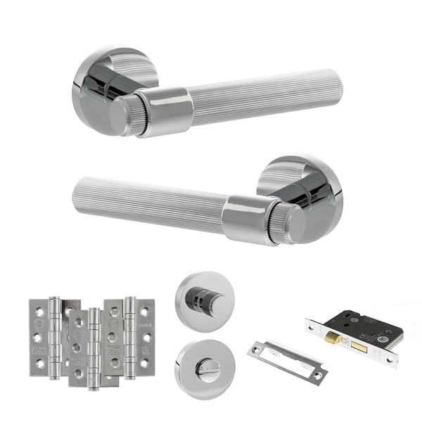 Senza Pari Fasana Door Handle Pack (Bathroom Set - 3" CE Bathroom Lock, 3" Fire Rated Hinges x3) by Atlantic Hardware