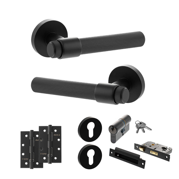 Senza Pari Fasana Door Handle Pack (Euro Lock Set - 2.5" CE Sashlock, 4" Slim Knuckle Hinges x2) by Atlantic Hardware