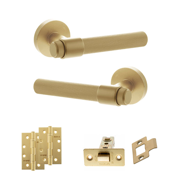 Senza Pari Fasana Door Handle Pack (Latch Set - 2.5" CE Latch, 4" Slim Knuckle Hinges x2) - Satin Brass