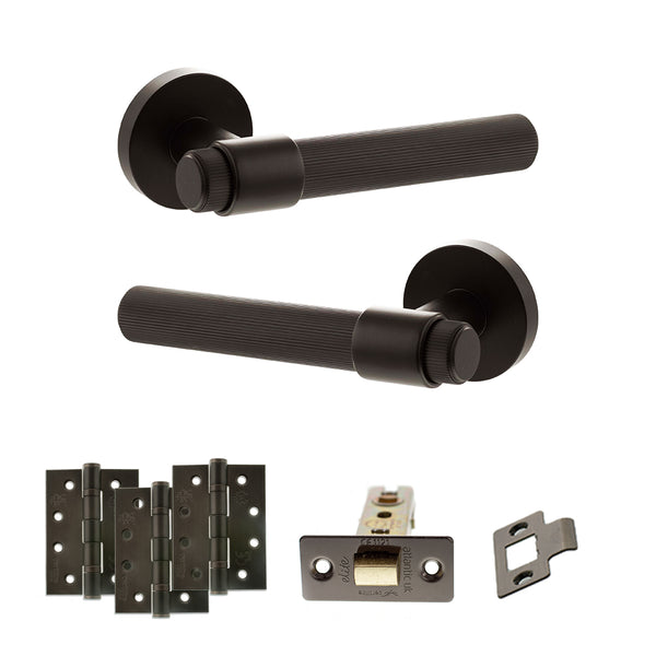 Senza Pari Fasana Door Handle Pack (Latch Set - 2.5" CE Latch, 4" Fire Rated Hinges x3) - Urban Dark Bronze
