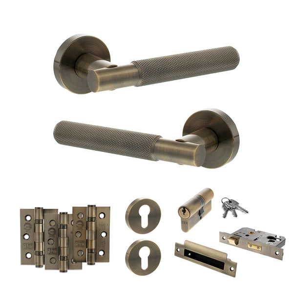 Senza Pari Rosarno Door Handle Pack (Euro Lock Set - 3" CE Sashlock, 3" Fire Rated Hinges x3) by Atlantic Hardware