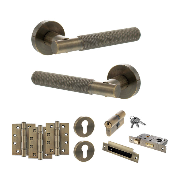 Senza Pari Rosarno Door Handle Pack (Euro Lock Set - 3" CE Sashlock, 4" Fire Rated Hinges x3) by Atlantic Hardware