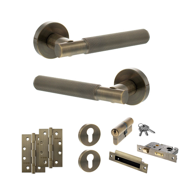 Senza Pari Rosarno Door Handle Pack (Euro Lock Set - 2.5" CE Sashlock, 4" Slim Knuckle Hinges x2) by Atlantic Hardware