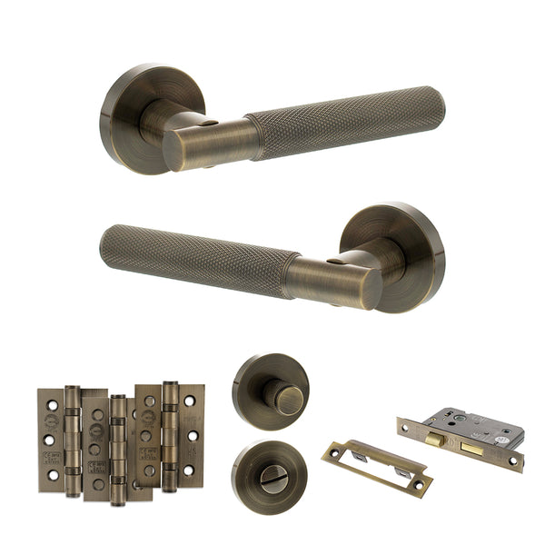 Senza Pari Rosarno Door Handle Pack (Bathroom Set - 2.5" CE Bathroom Lock, 3" Fire Rated Hinges x3) by Atlantic Hardware
