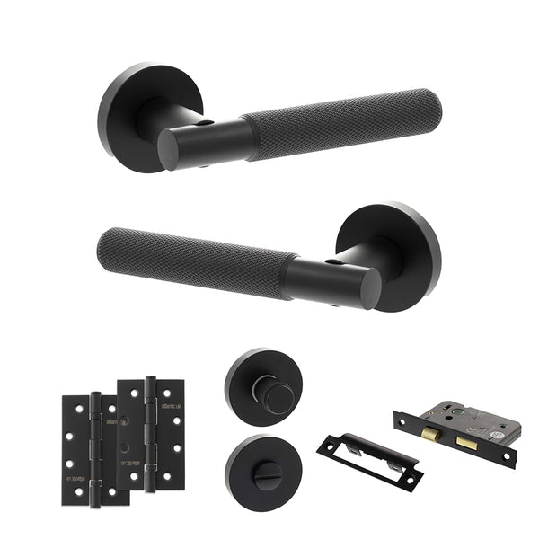 Senza Pari Rosarno Door Handle Pack (Bathroom Set - 3" CE Bathroom Lock, 4" Slim Knuckle Hinges x2) by Atlantic Hardware
