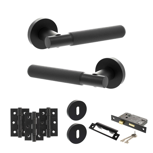 Senza Pari Rosarno Door Handle Pack (3 Lever Lock Set - 3" CE Sashlock, 3" Fire Rated Hinges x3) by Atlantic Hardware