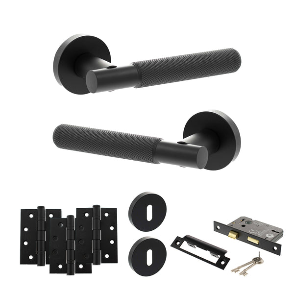 Senza Pari Rosarno Door Handle Pack (3 Lever Lock Set - 3" CE Sashlock, 4" Fire Rated Hinges x3) by Atlantic Hardware