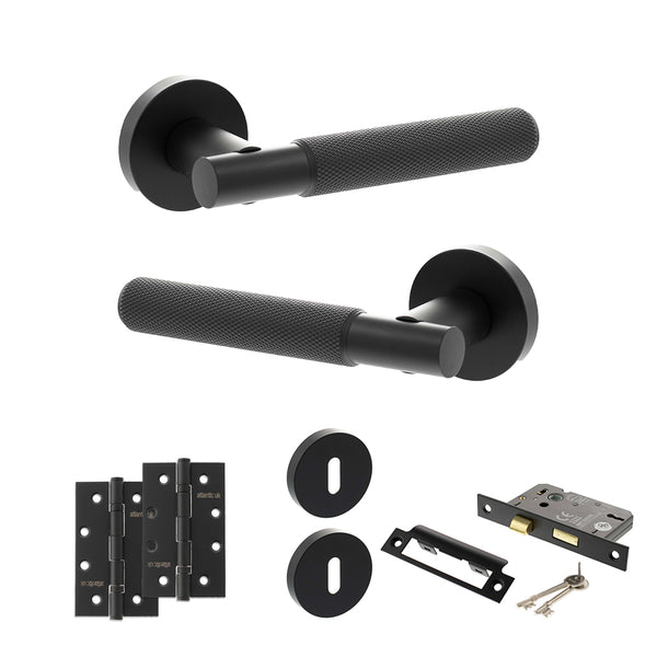 Senza Pari Rosarno Door Handle Pack (3 Lever Lock Set - 2.5" CE Sashlock, 4" Slim Knuckle Hinges x2) by Atlantic Hardware