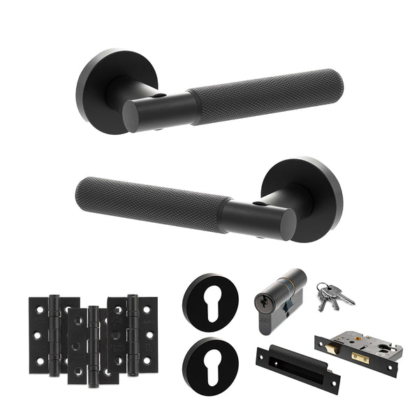 Senza Pari Rosarno Door Handle Pack (Euro Lock Set - 3" CE Sashlock, 3" Fire Rated Hinges x3) by Atlantic Hardware