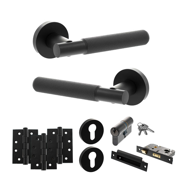 Senza Pari Rosarno Door Handle Pack (Euro Lock Set - 2.5" CE Sashlock, 4" Fire Rated Hinges x3) by Atlantic Hardware