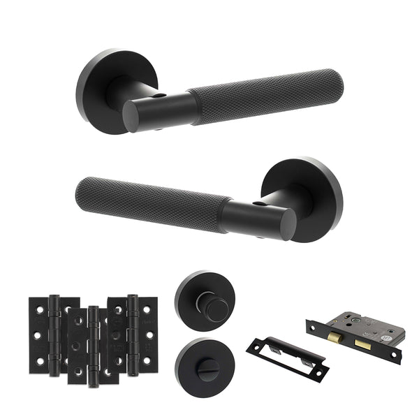 Senza Pari Rosarno Door Handle Pack (Bathroom Set - 2.5" CE Bathroom Lock, 3" Fire Rated Hinges x3) by Atlantic Hardware