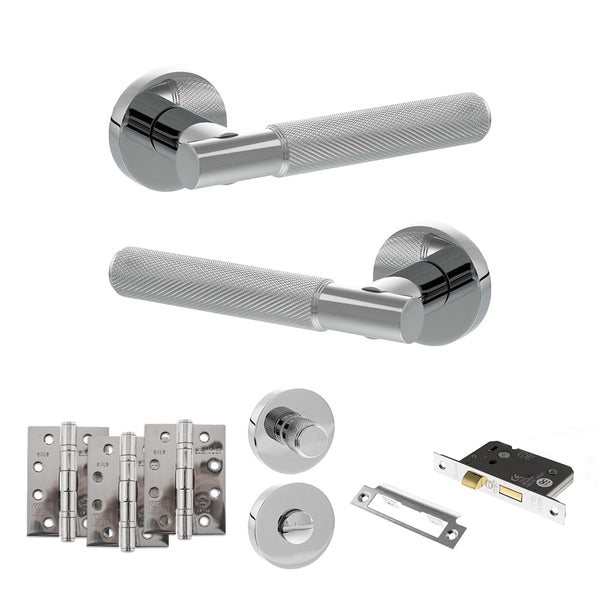 Senza Pari Rosarno Door Handle Pack (Bathroom Set - 2.5" CE Bathroom Lock, 4" Fire Rated Hinges x3) by Atlantic Hardware