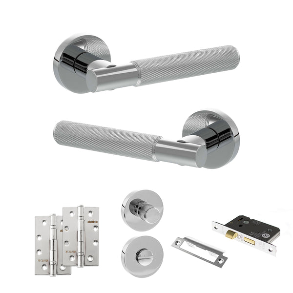 Senza Pari Rosarno Door Handle Pack (Bathroom Set - 2.5" CE Bathroom Lock, 4" Slim Knuckle Hinges x2) by Atlantic Hardware