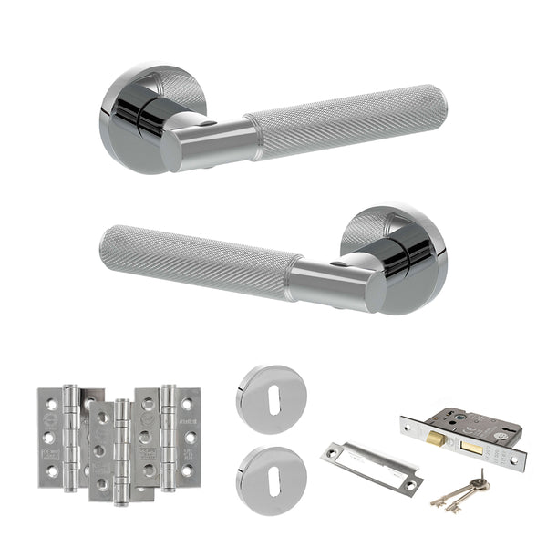 Senza Pari Rosarno Door Handle Pack (3 Lever Lock Set - 2.5" CE Sashlock, 3" Fire Rated Hinges x3) by Atlantic Hardware