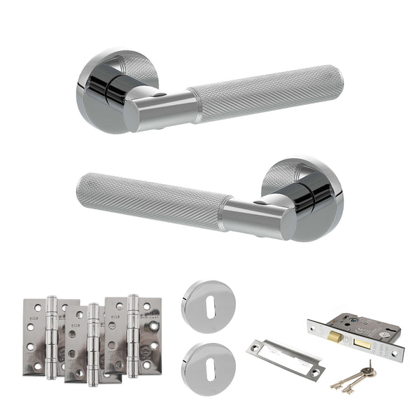 Senza Pari Rosarno Door Handle Pack (3 Lever Lock Set - 2.5" CE Sashlock, 4" Fire Rated Hinges x3) by Atlantic Hardware