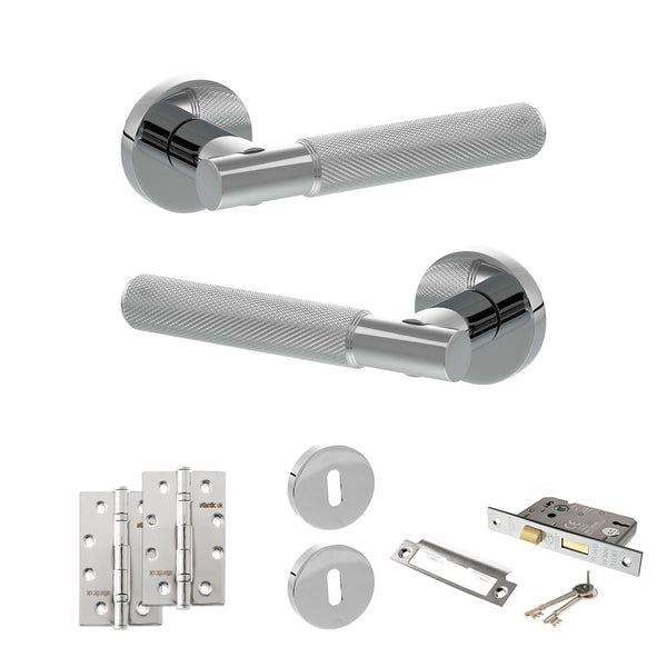 Senza Pari Rosarno Door Handle Pack (3 Lever Lock Set - 2.5" CE Sashlock, 4" Slim Knuckle Hinges x2) by Atlantic Hardware