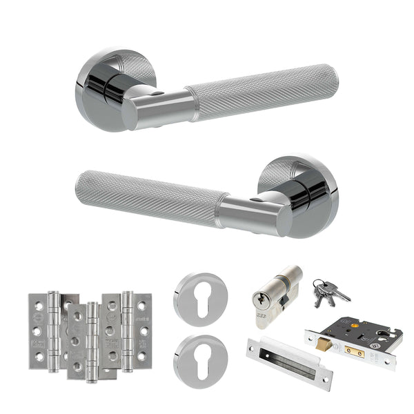 Senza Pari Rosarno Door Handle Pack (Euro Lock Set - 3" CE Sashlock, 3" Fire Rated Hinges x3) by Atlantic Hardware