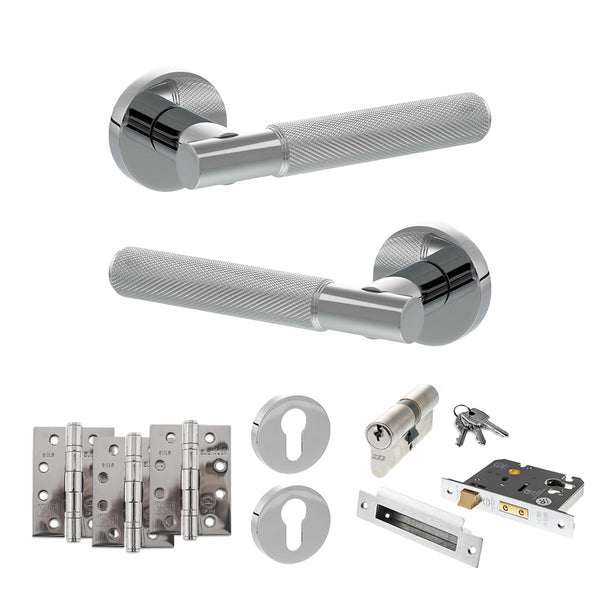 Senza Pari Rosarno Door Handle Pack (Euro Lock Set - 2.5" CE Sashlock, 4" Fire Rated Hinges x3) by Atlantic Hardware