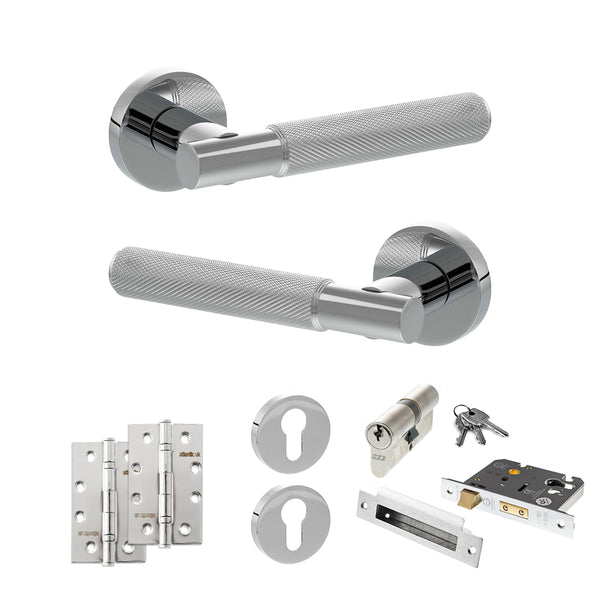 Senza Pari Rosarno Door Handle Pack (Euro Lock Set - 2.5" CE Sashlock, 4" Slim Knuckle Hinges x2) by Atlantic Hardware