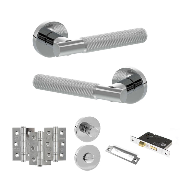 Senza Pari Rosarno Door Handle Pack (Bathroom Set - 2.5" CE Bathroom Lock, 3" Fire Rated Hinges x3) by Atlantic Hardware