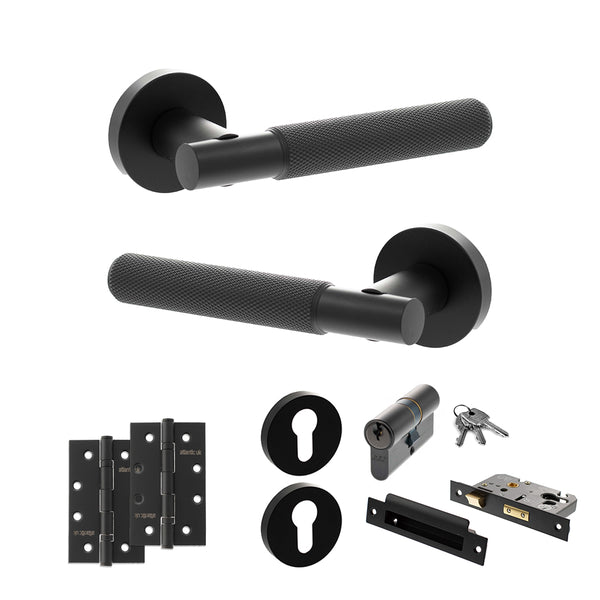 Senza Pari Rosarno Door Handle Pack (Euro Lock Set - 2.5" CE Sashlock, 4" Slim Knuckle Hinges x2) by Atlantic Hardware