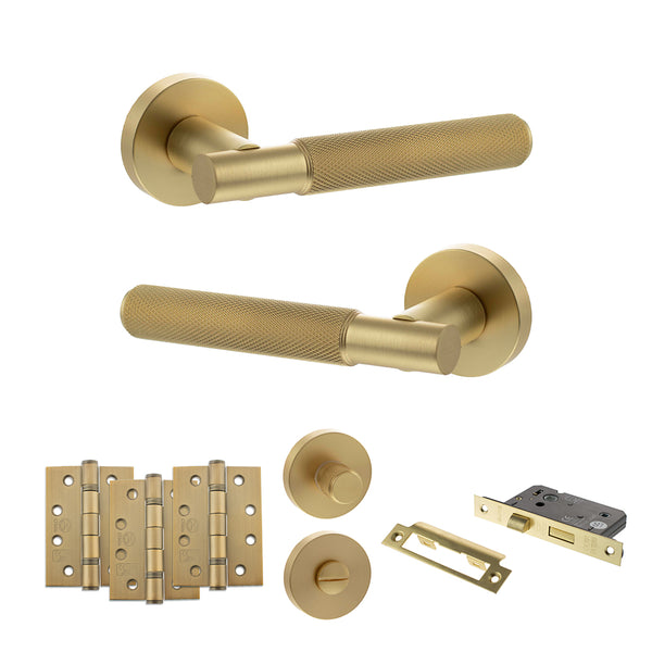 Senza Pari Rosarno Door Handle Pack (Bathroom Set - 3" CE Bathroom Lock, 4" Fire Rated Hinges x3) by Atlantic Hardware