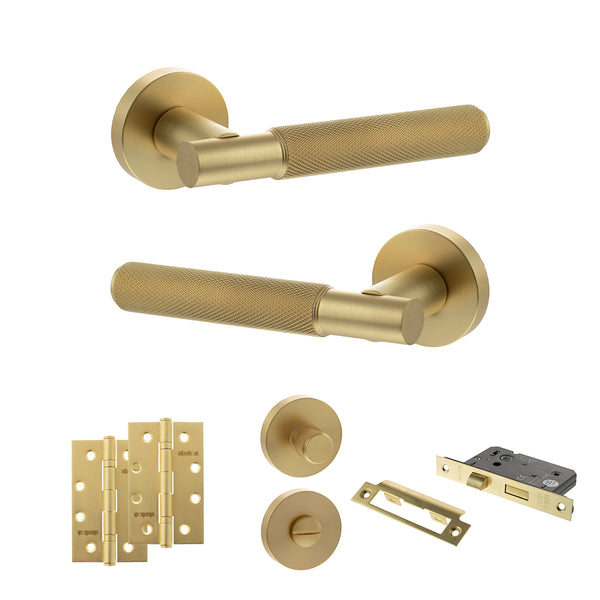 Senza Pari Rosarno Door Handle Pack (Bathroom Set - 2.5" CE Bathroom Lock, 4" Slim Knuckle Hinges x2) by Atlantic Hardware