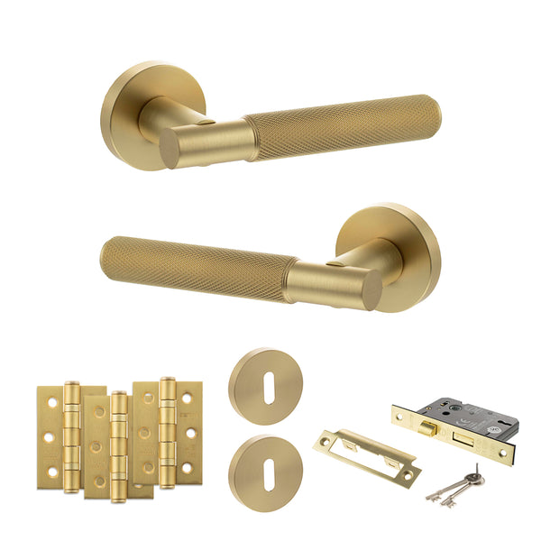 Senza Pari Rosarno Door Handle Pack (3 Lever Lock Set - 3" CE Sashlock, 3" Fire Rated Hinges x3) by Atlantic Hardware